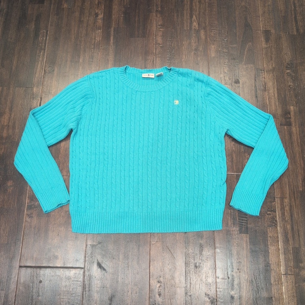 Duck Head Blue Cable‎ Knit Cotton Crew Neck Sweater Women's XL